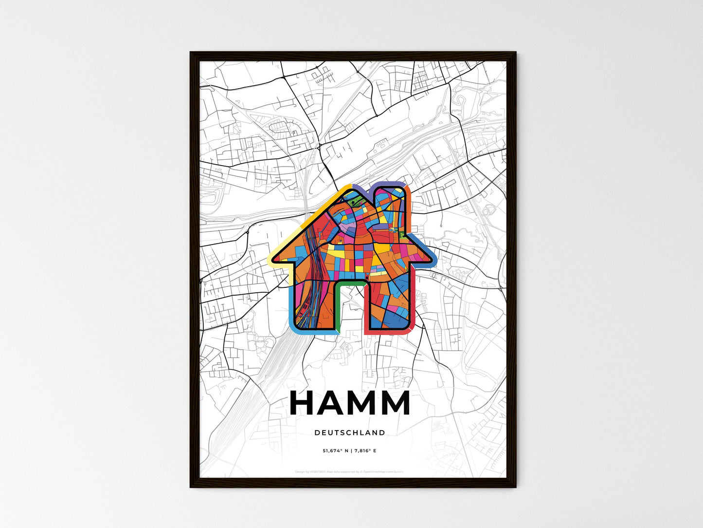 Hamm Germany wedding art map with home icon