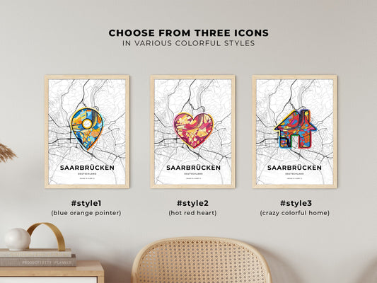 Saarbrucken Germany maps with colorful icons