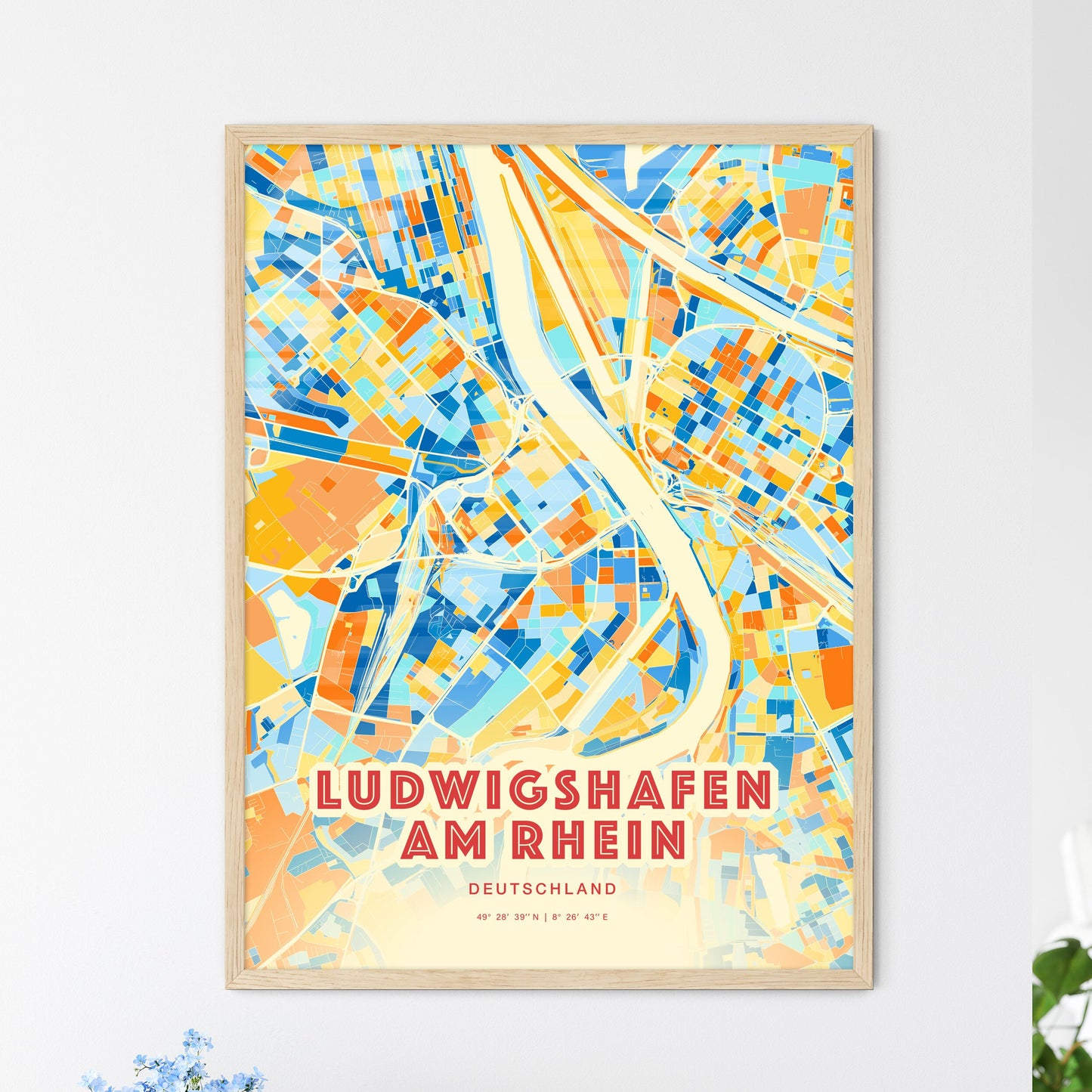 Colorful LUDWIGSHAFEN AM RHEIN GERMANY Fine Art Map Blue Orange