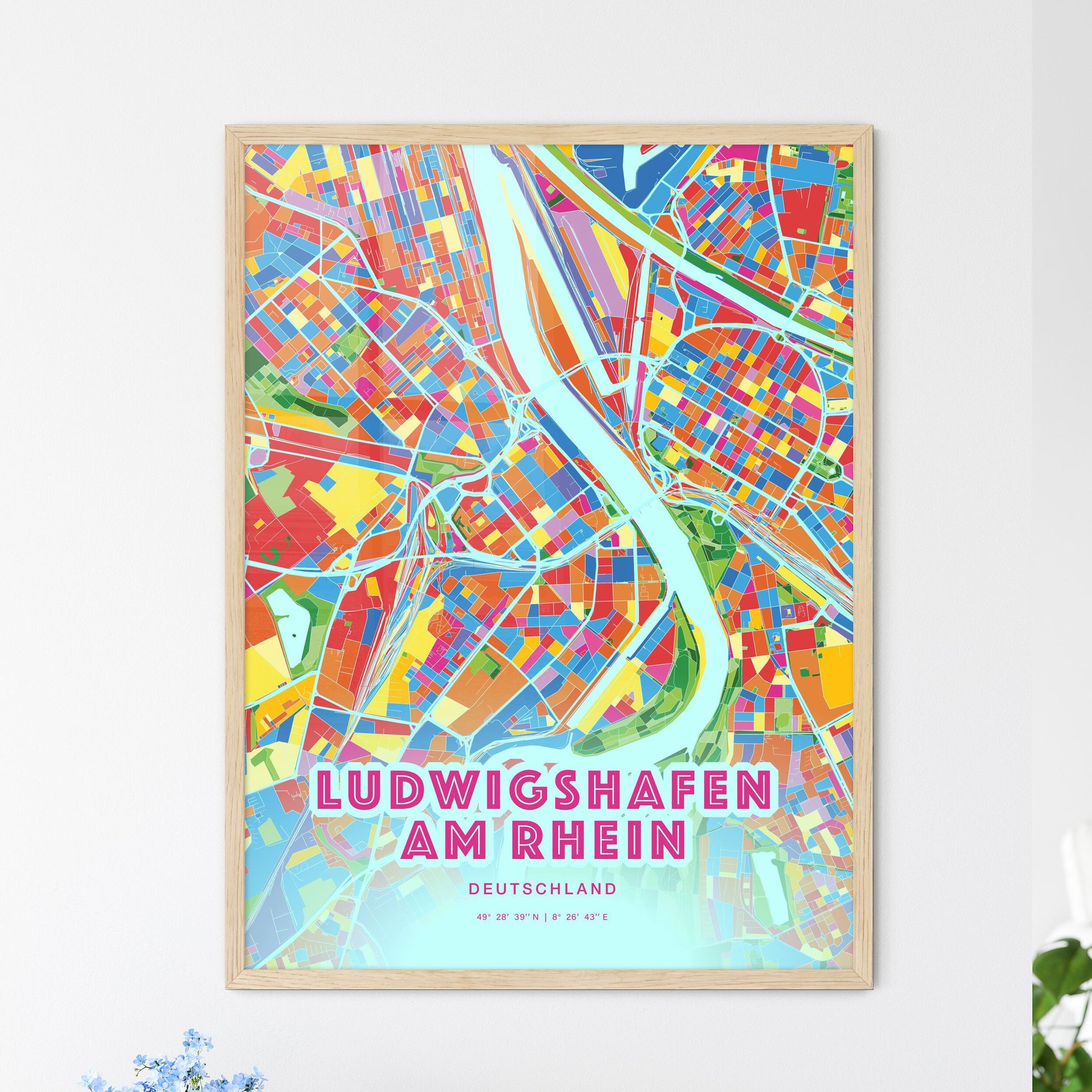 Colorful LUDWIGSHAFEN AM RHEIN GERMANY Fine Art Map Crazy Colors