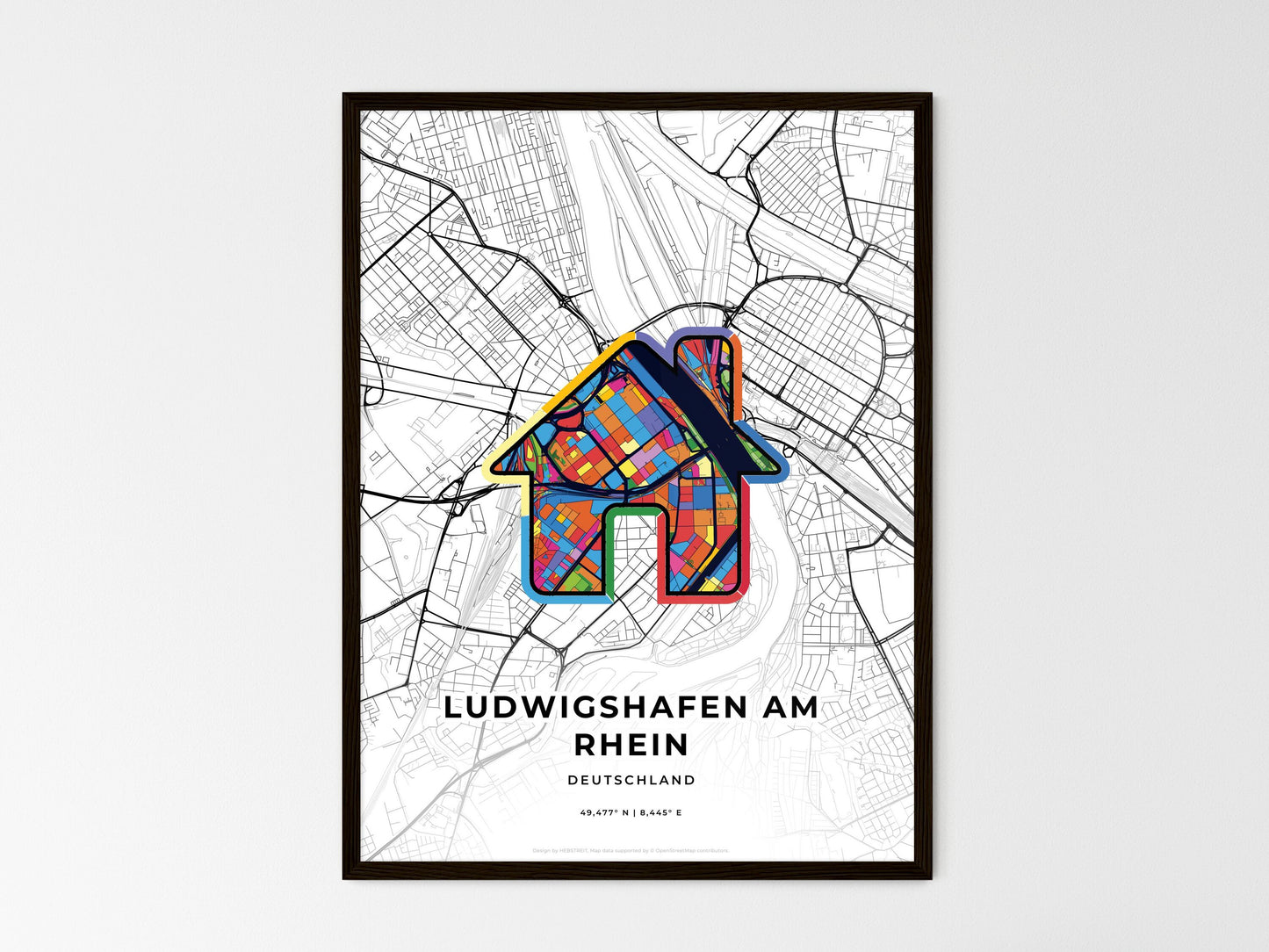 Ludwigshafen Am Rhein Germany wedding art map with home icon