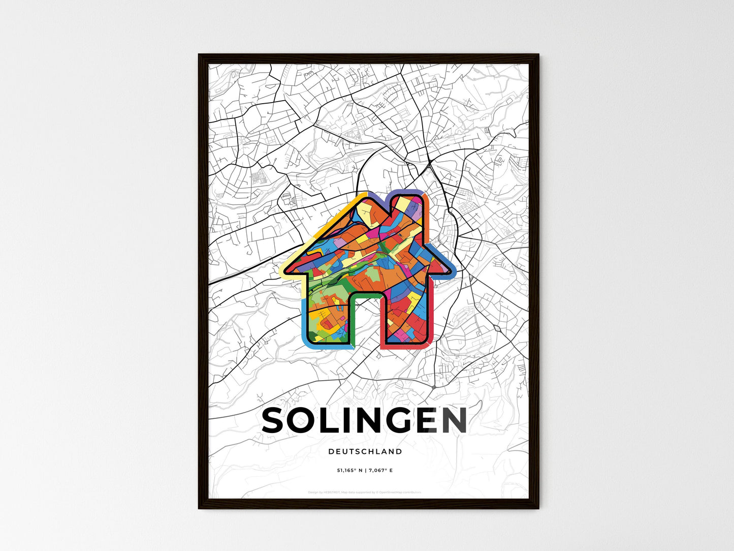 Solingen Germany wedding art map with home icon