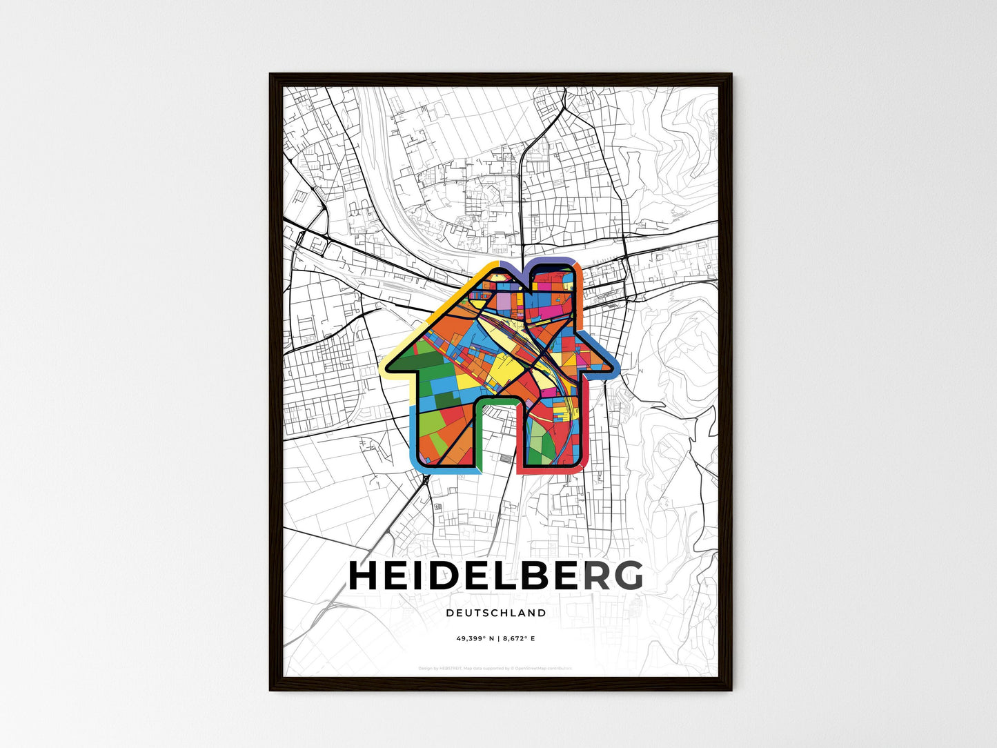 Heidelberg Germany wedding art map with home icon
