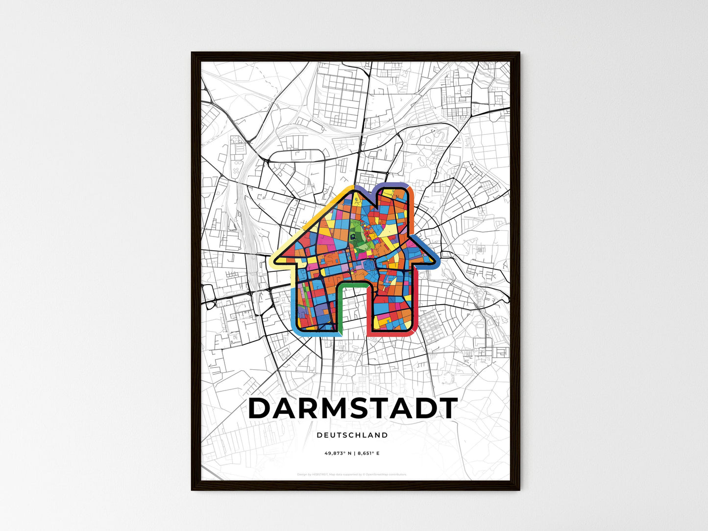 Darmstadt Germany wedding art map with home icon