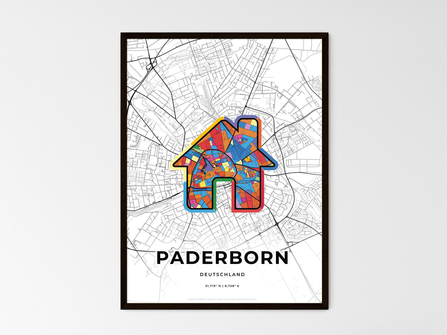 Paderborn Germany wedding art map with home icon