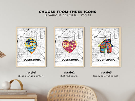 Regensburg Germany maps with colorful icons