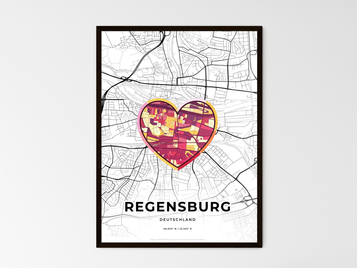 Regensburg Germany wedding art map with heart icon