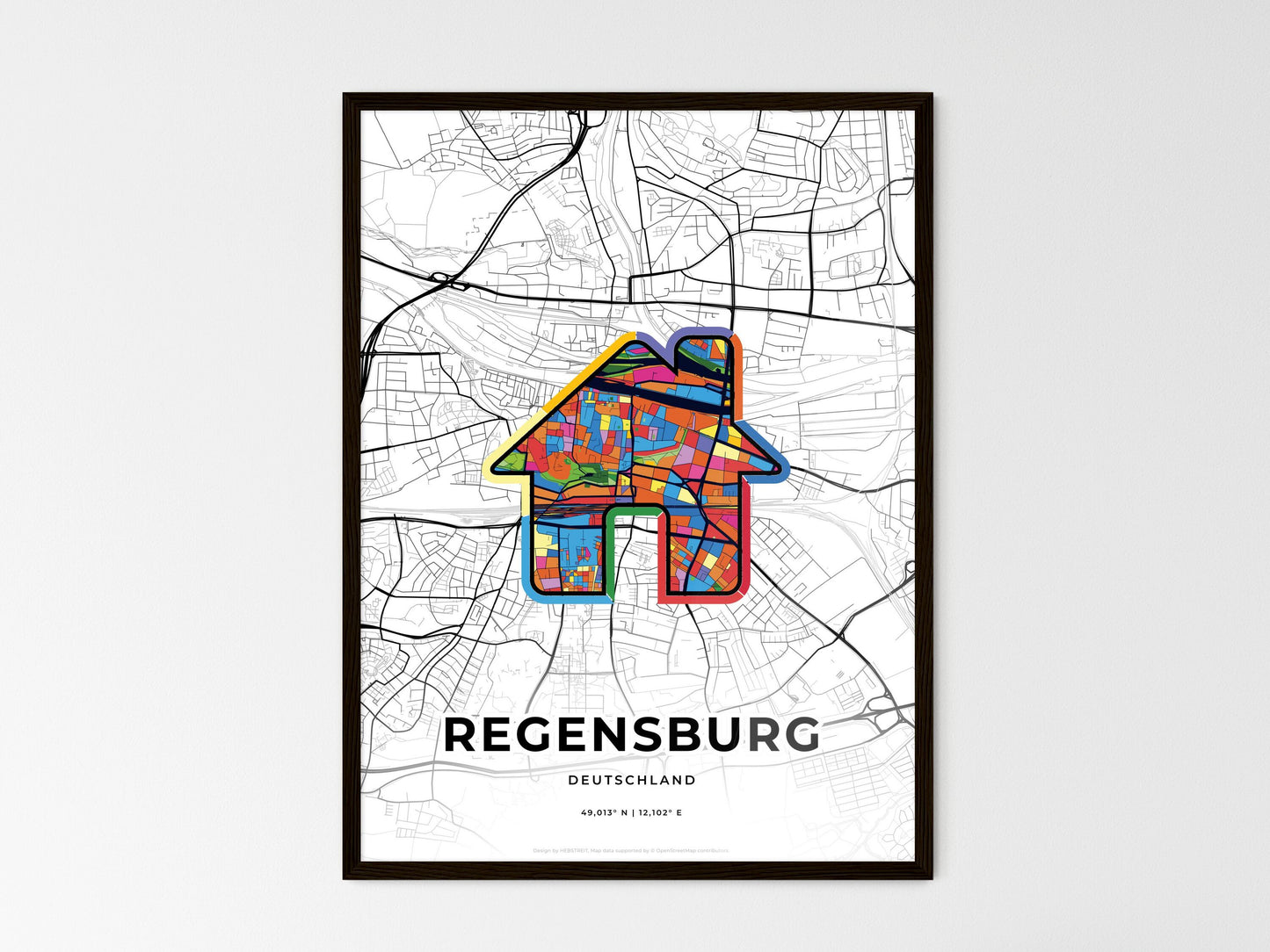 Regensburg Germany wedding art map with home icon