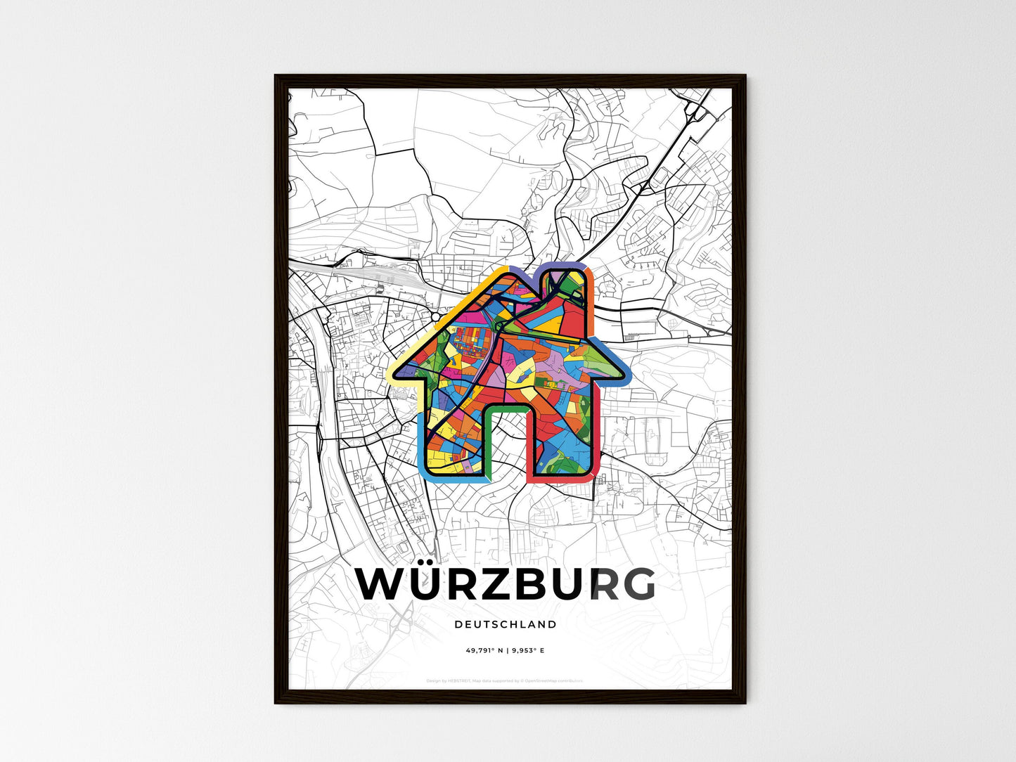 Wurzburg Germany wedding art map with home icon