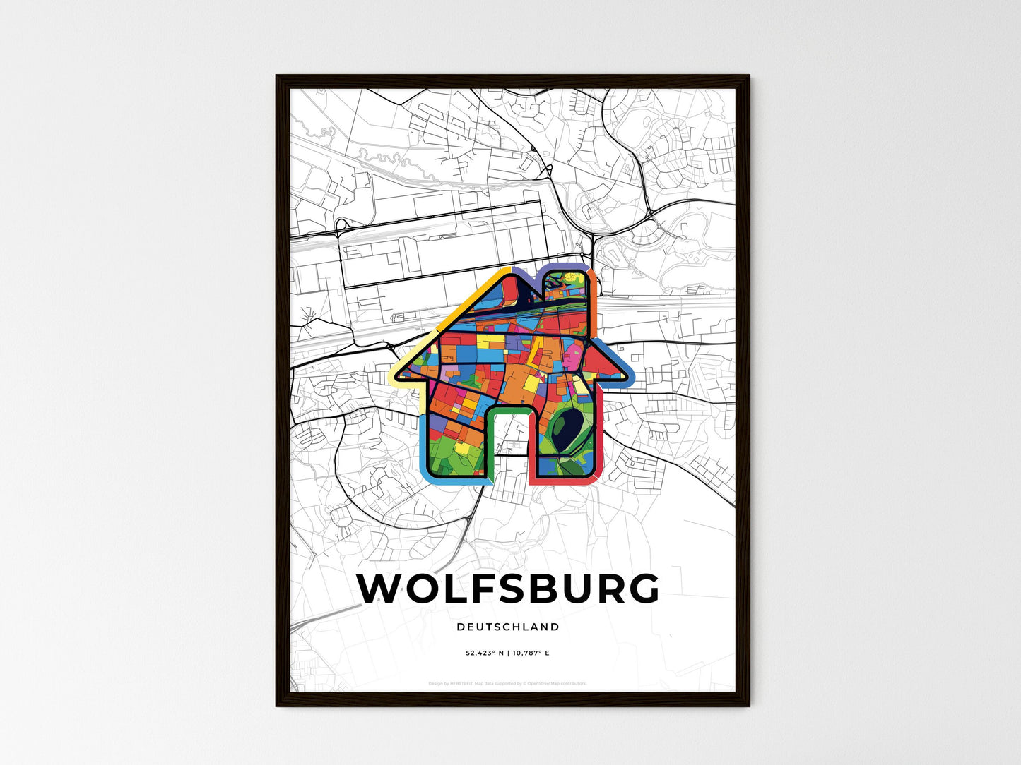 Wolfsburg Germany wedding art map with home icon