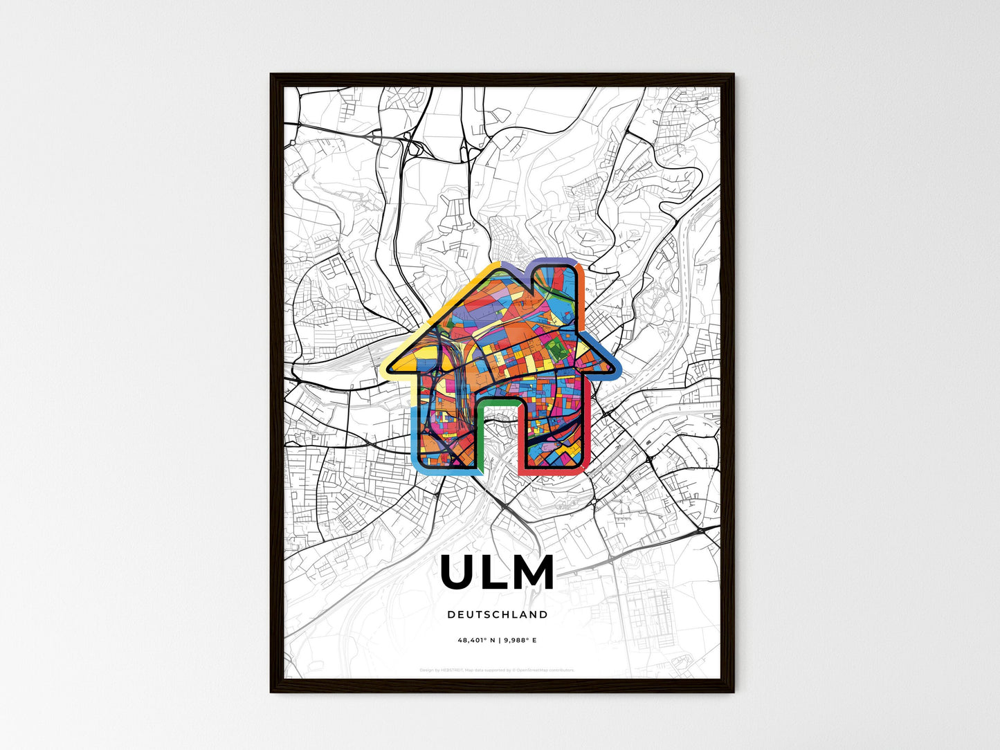 Ulm Germany wedding art map with home icon