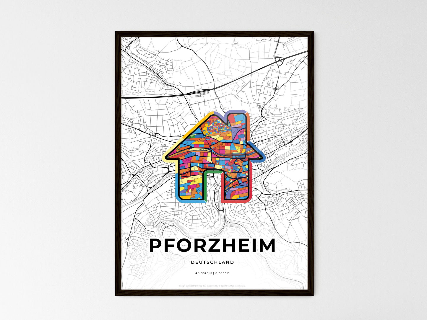 Pforzheim Germany wedding art map with home icon