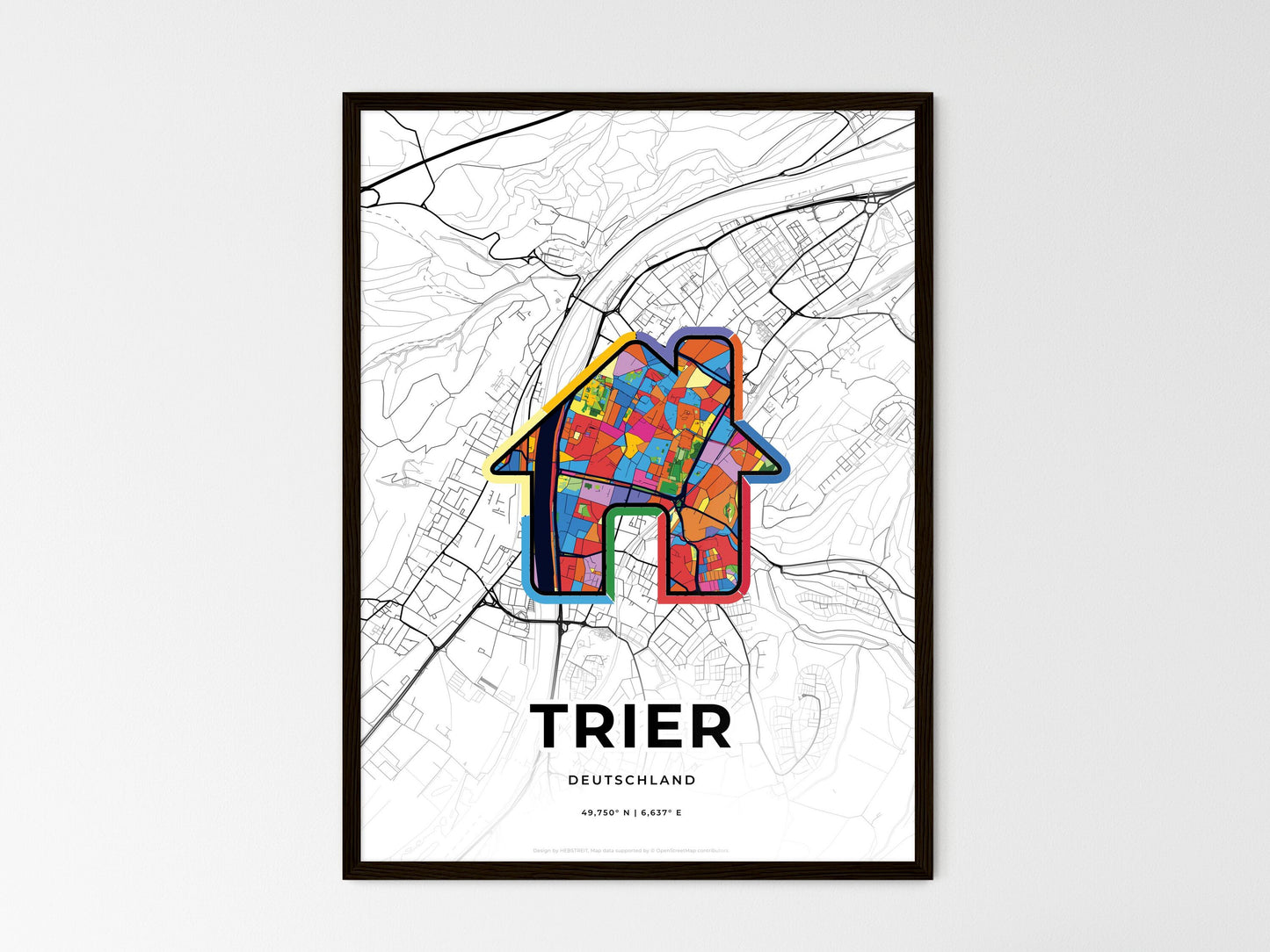 Trier Germany wedding art map with home icon