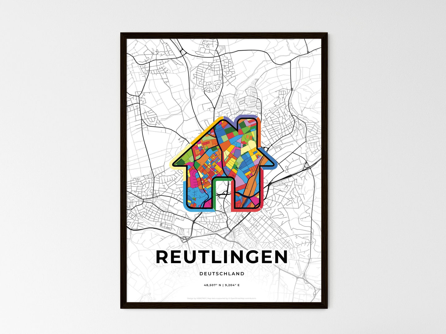 Reutlingen Germany wedding art map with home icon