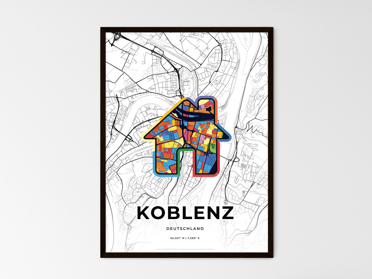 Koblenz Germany wedding art map with home icon