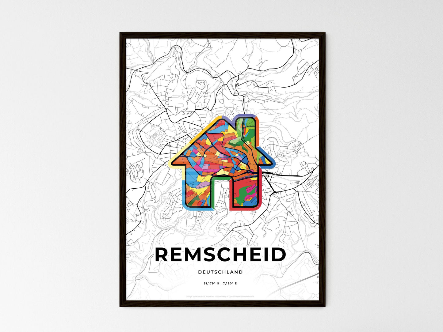 Remscheid Germany wedding art map with home icon