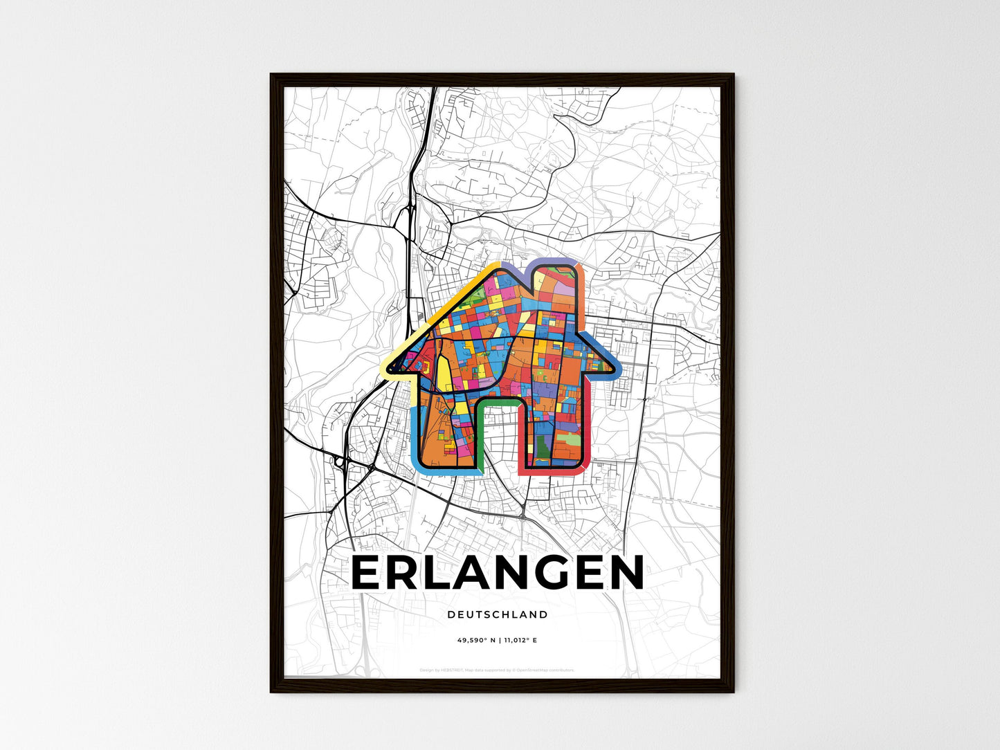 Erlangen Germany wedding art map with home icon