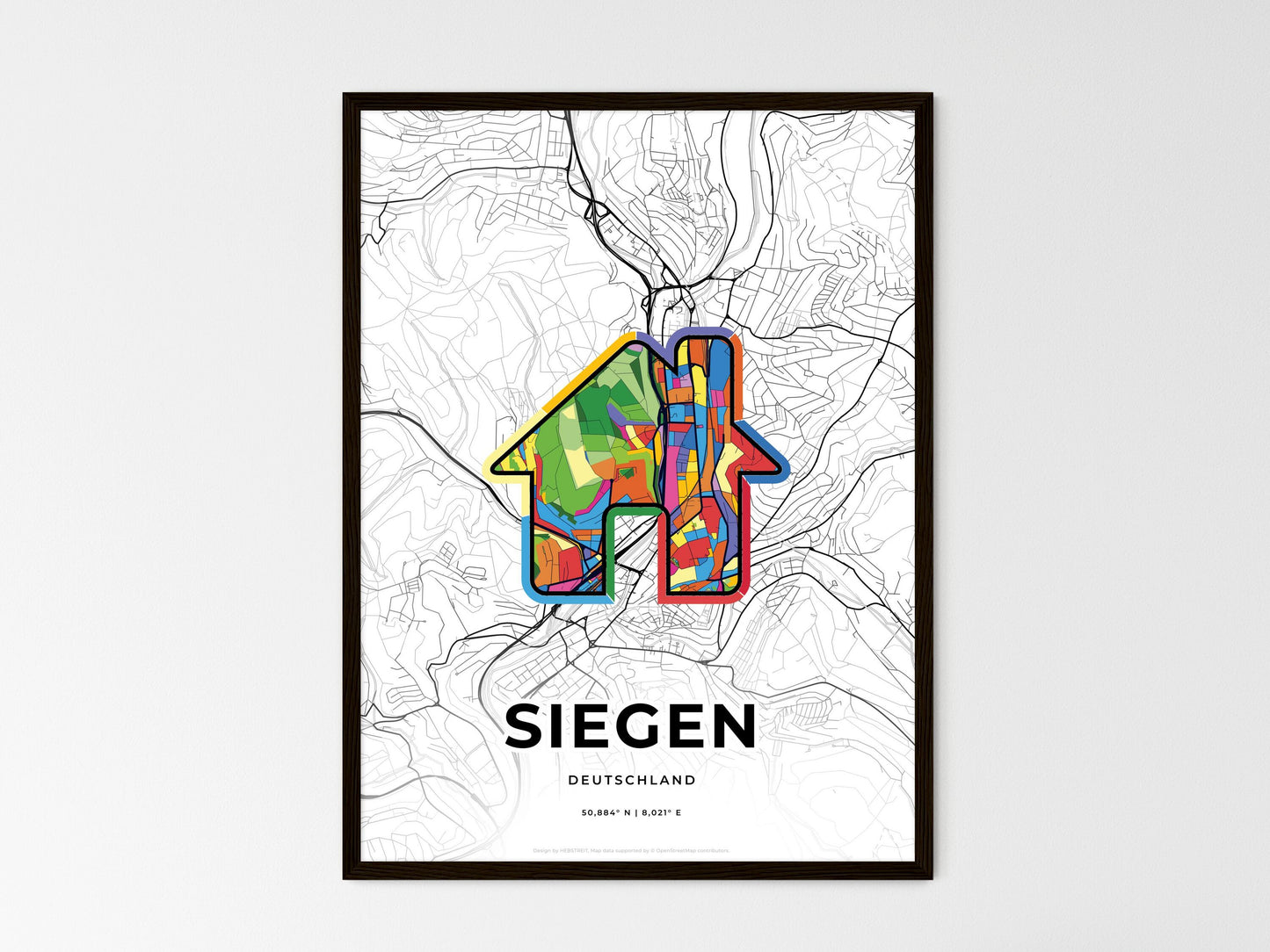 Siegen Germany wedding art map with home icon