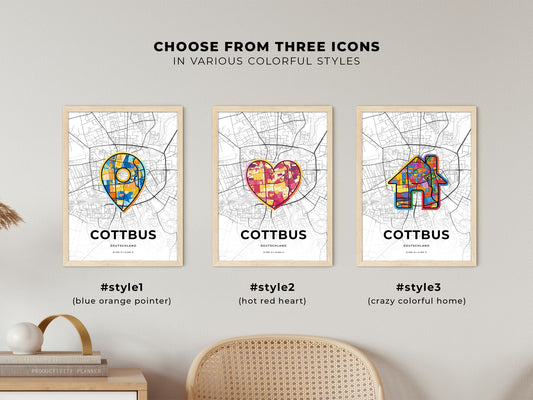 Cottbus Germany maps with colorful icons
