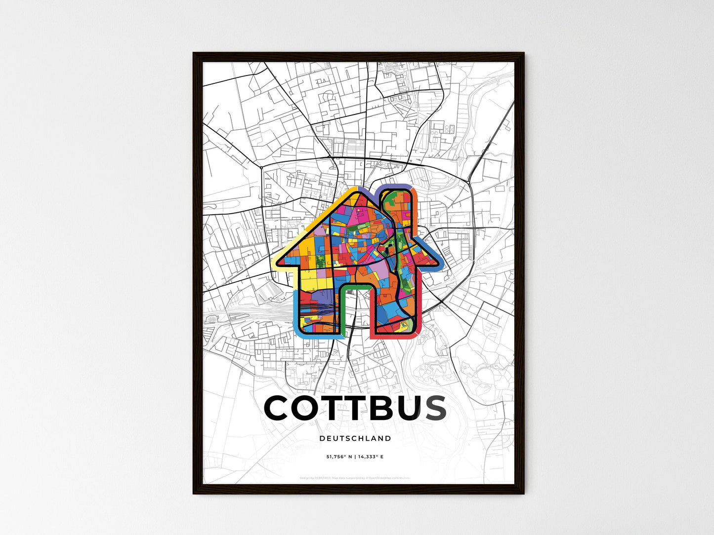 Cottbus Germany wedding art map with home icon