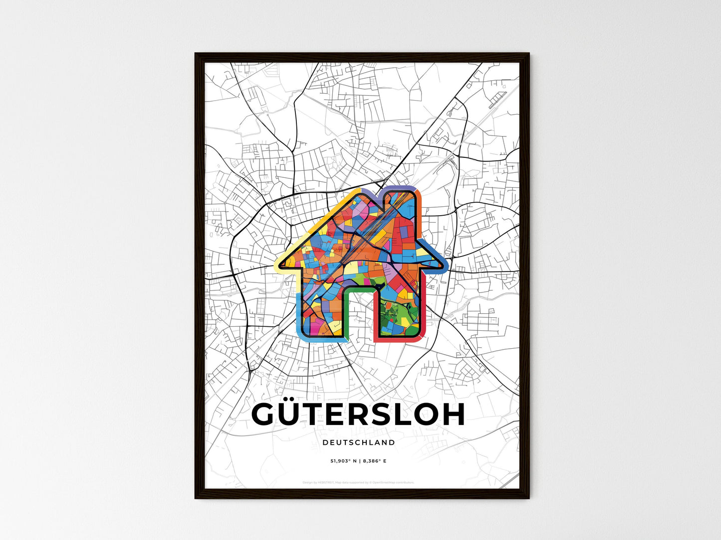 Gutersloh Germany wedding art map with home icon