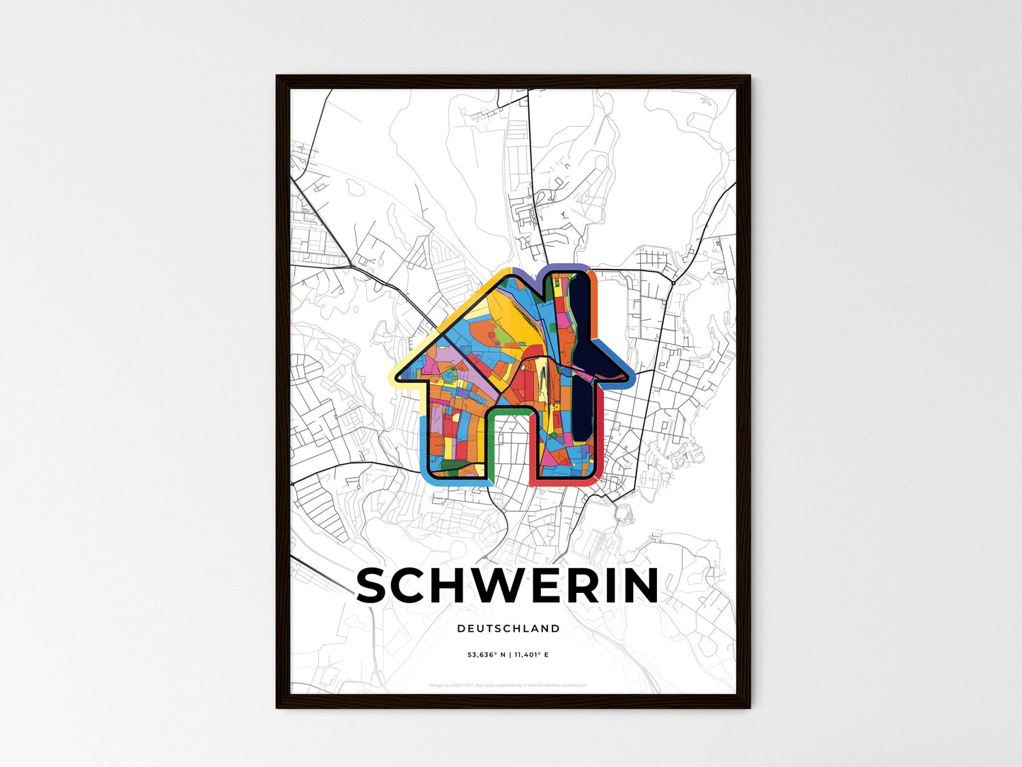 Schwerin Germany wedding art map with home icon