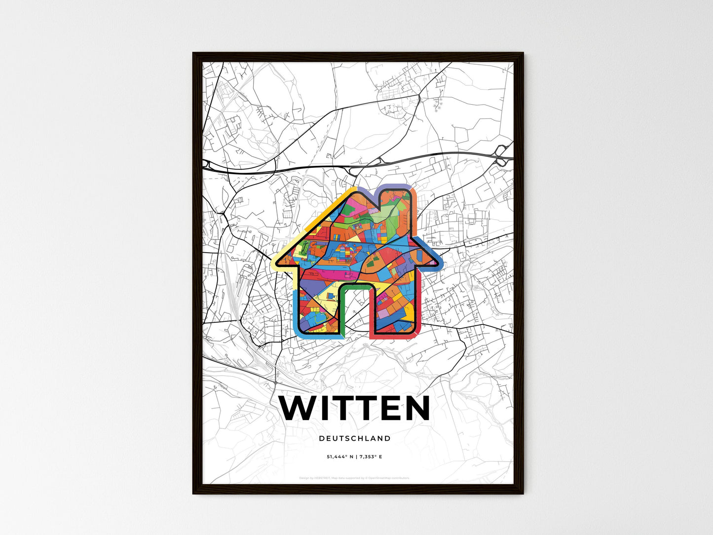 Witten Germany wedding art map with home icon