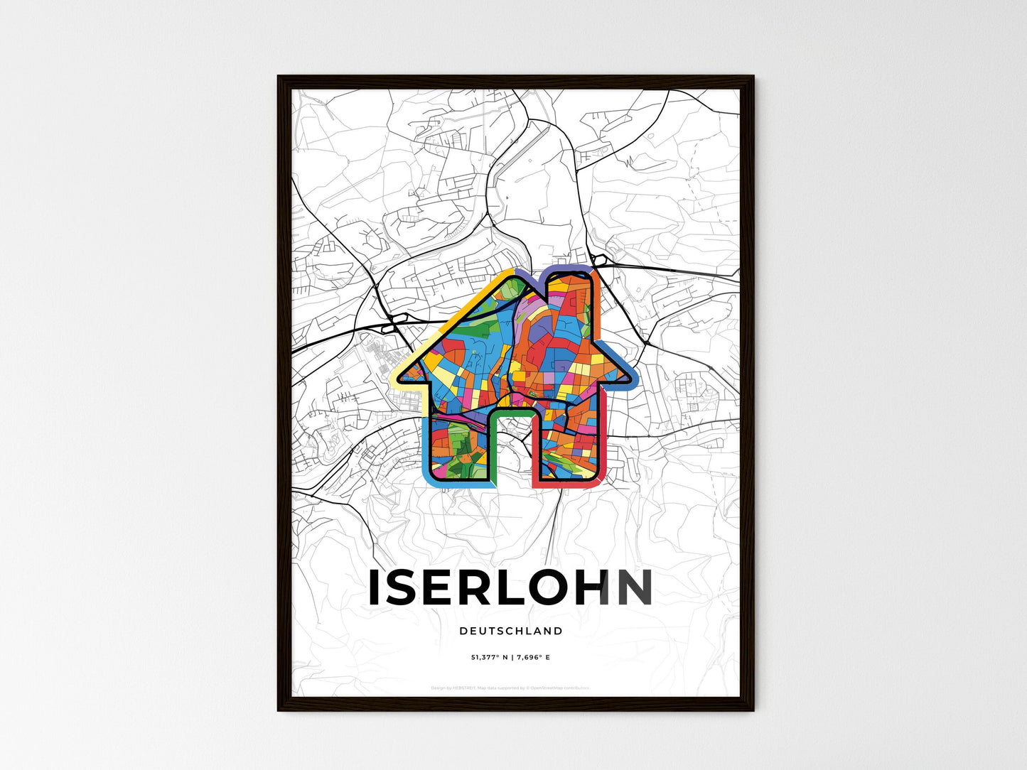 Iserlohn Germany wedding art map with home icon