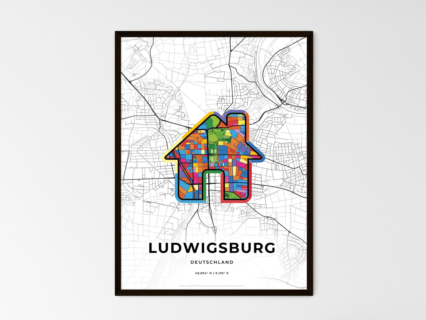 Ludwigsburg Germany wedding art map with home icon