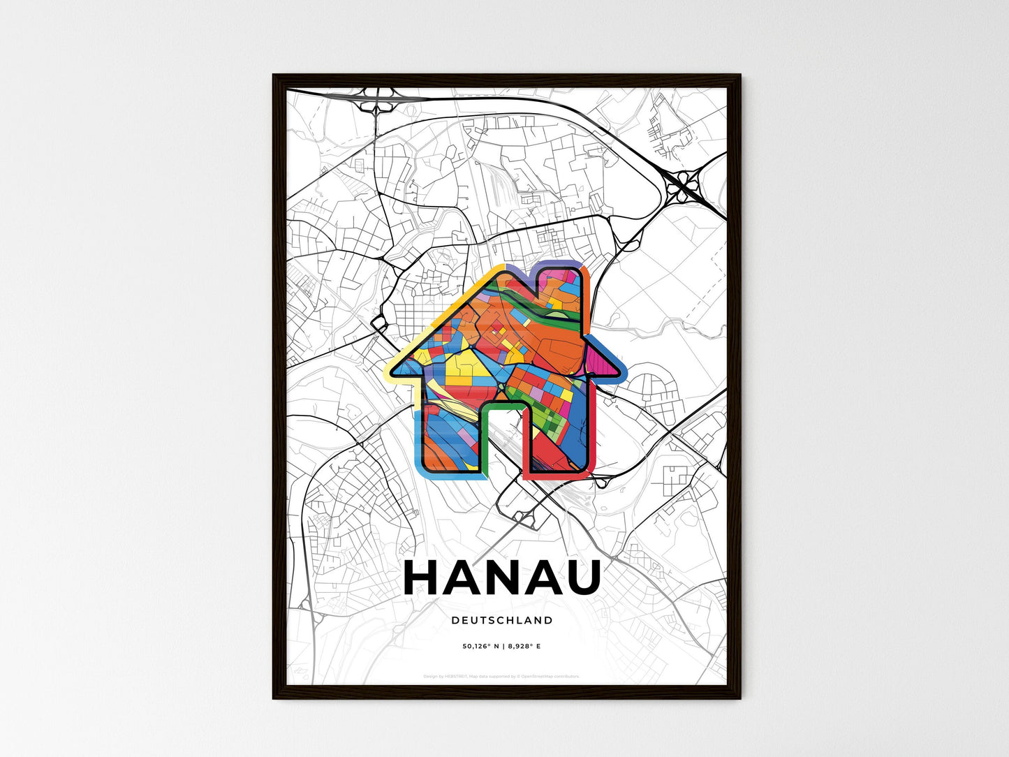 Hanau Germany wedding art map with home icon