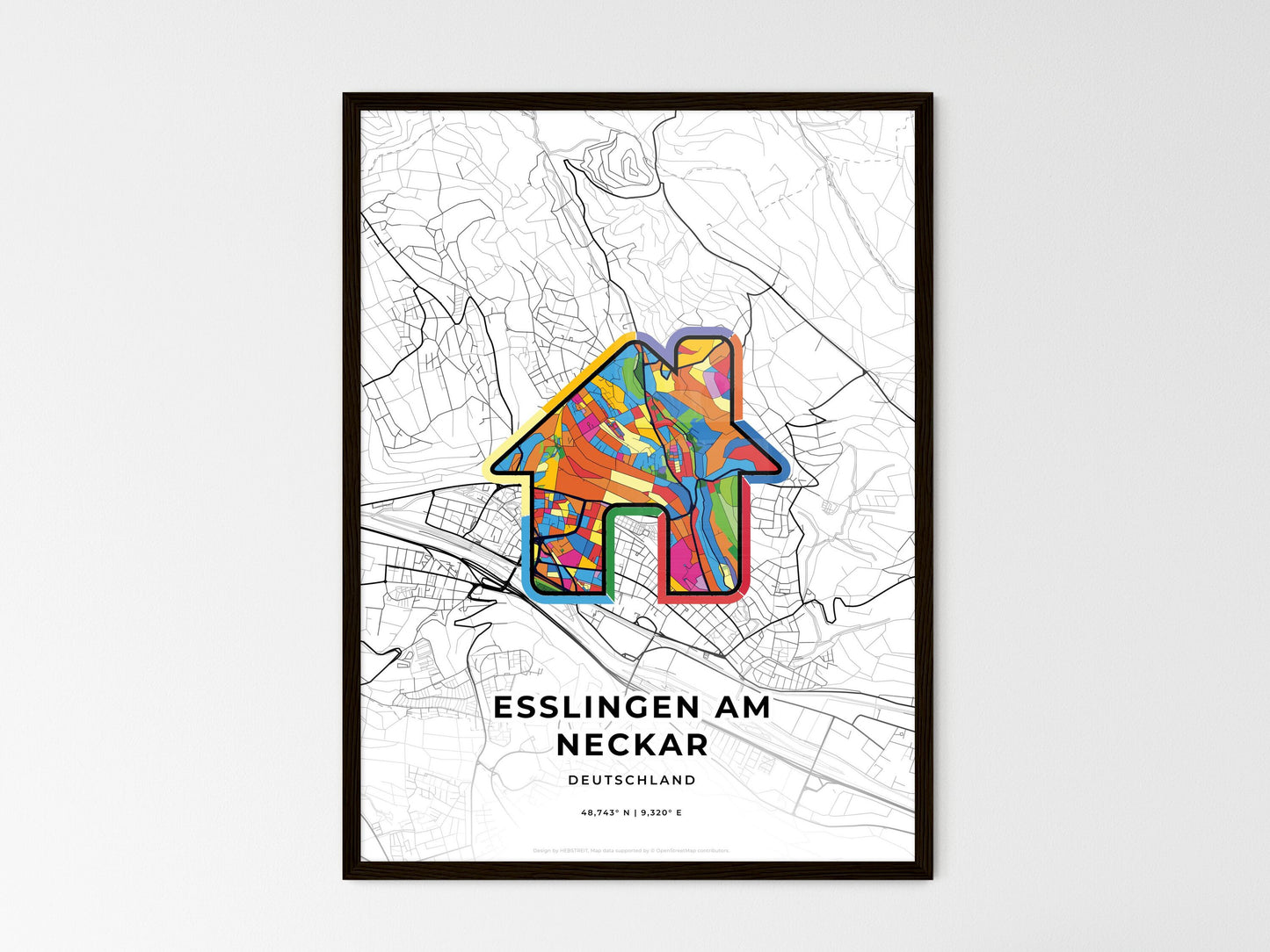 Esslingen Am Neckar Germany wedding art map with home icon