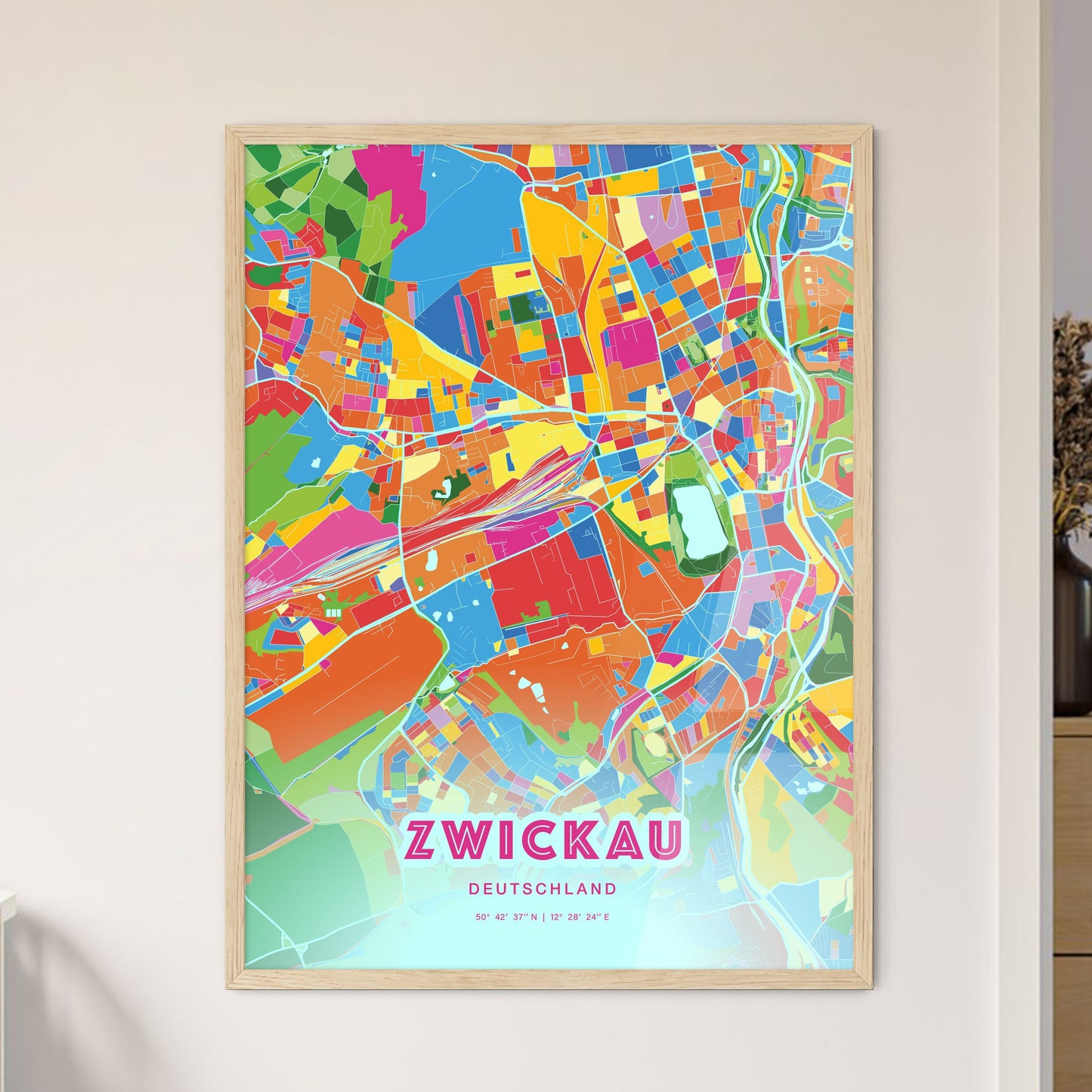 Colorful ZWICKAU GERMANY Fine Art Map Crazy Colors