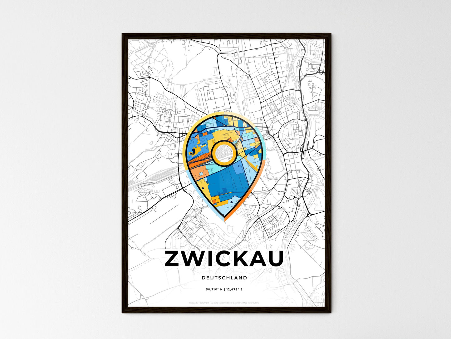 ZWICKAU GERMANY minimal art map with a colorful icon. Where it all began, Couple map gift. Style 1