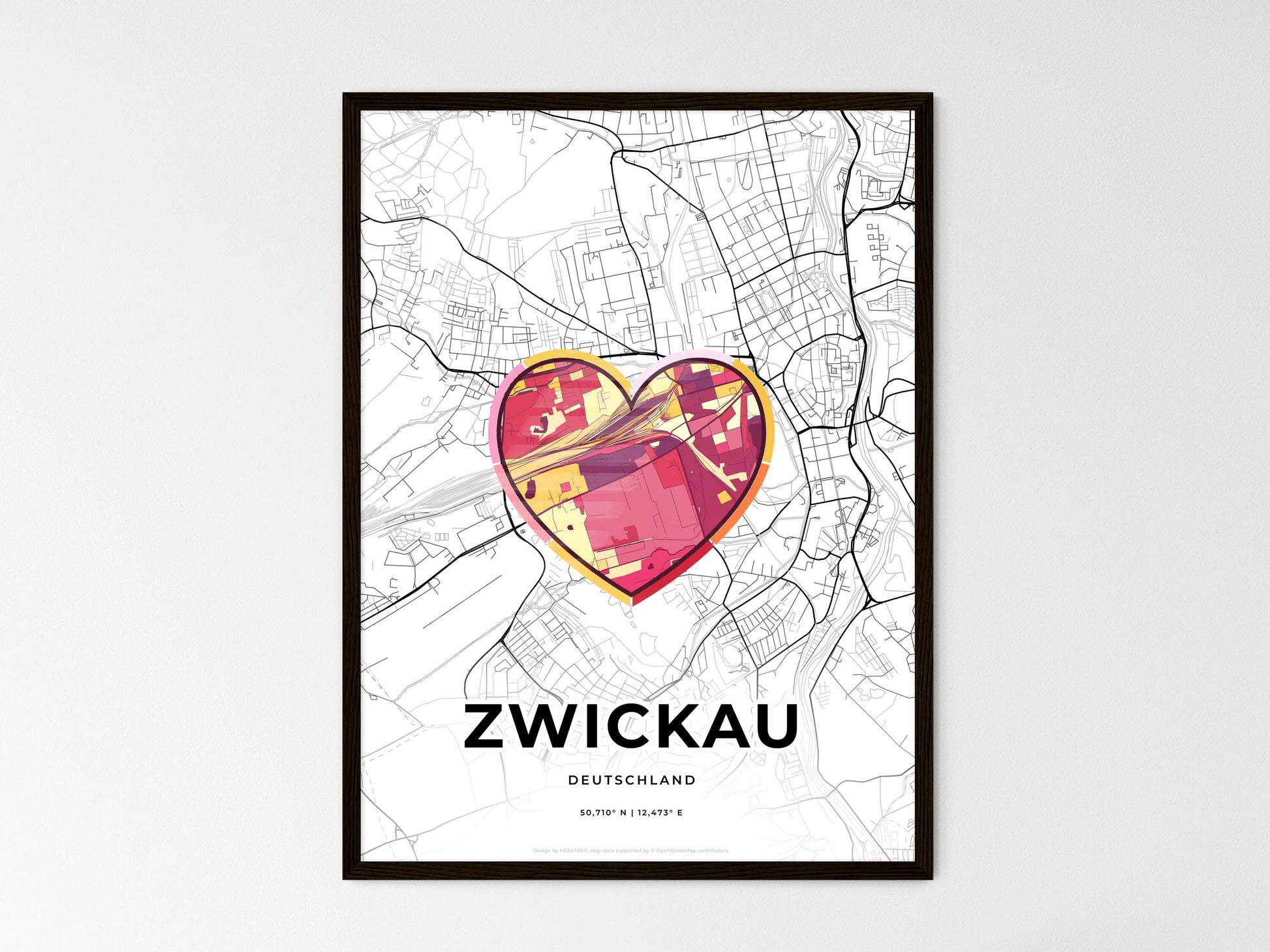 ZWICKAU GERMANY minimal art map with a colorful icon. Where it all began, Couple map gift. Style 2