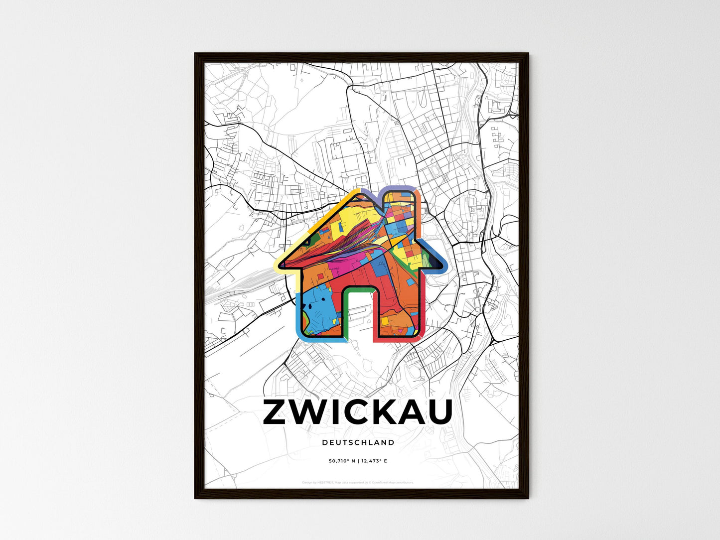 Zwickau Germany wedding art map with home icon