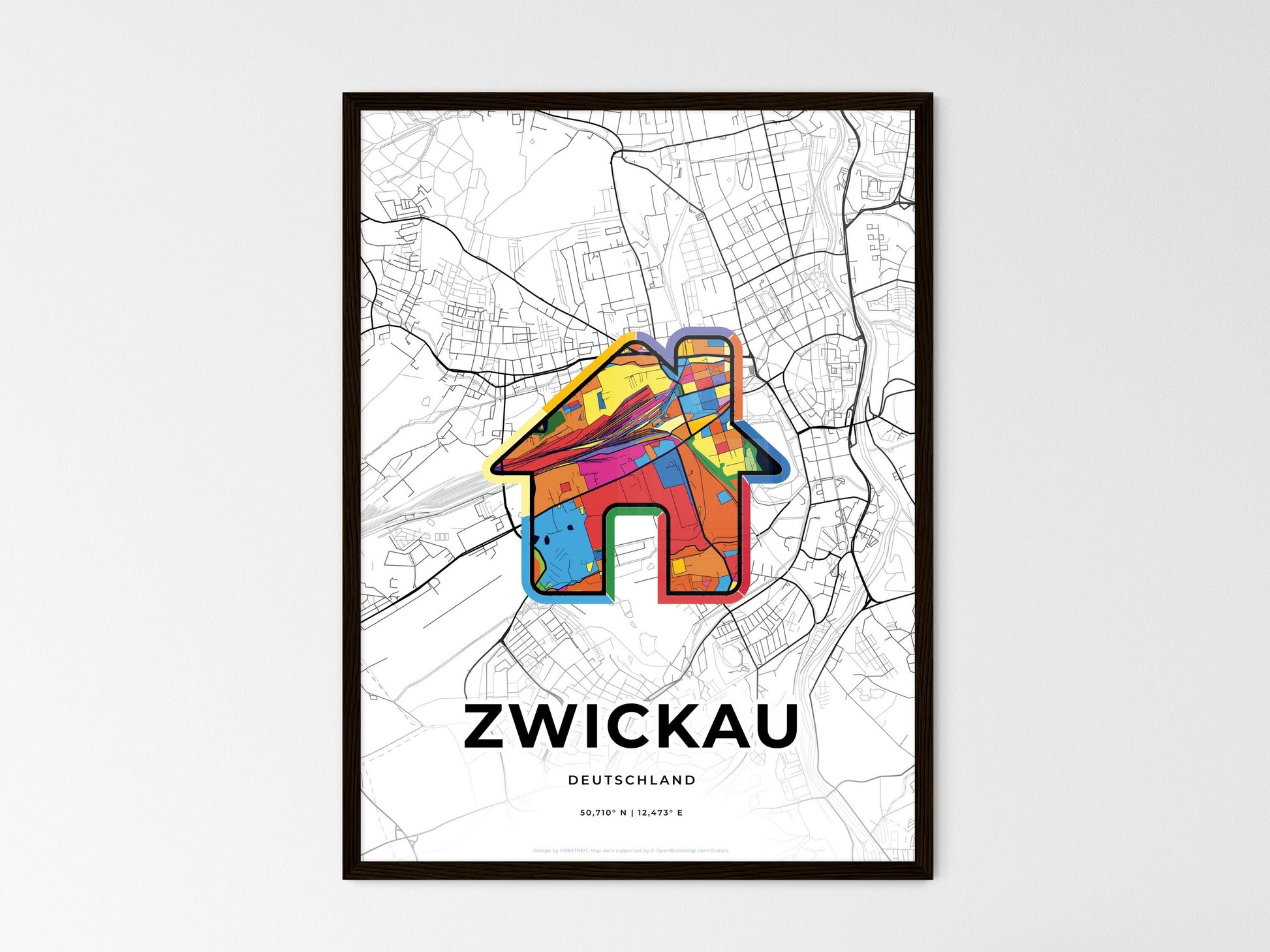 ZWICKAU GERMANY minimal art map with a colorful icon. Where it all began, Couple map gift. Style 3