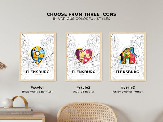 Flensburg Germany maps with colorful icons