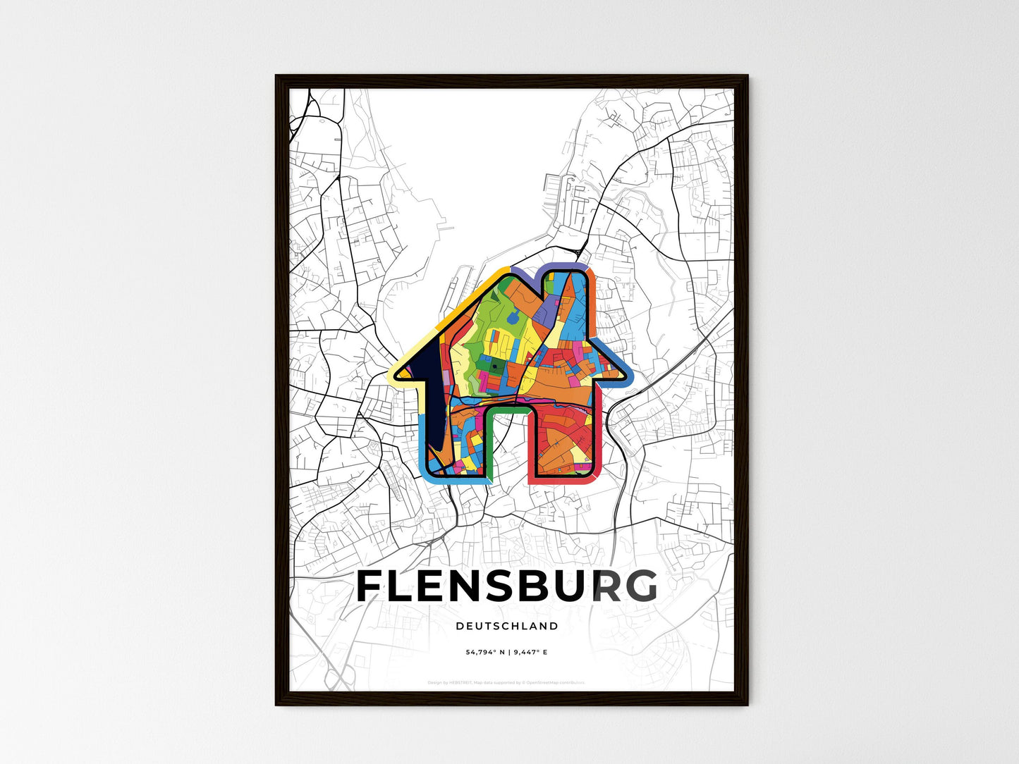 Flensburg Germany wedding art map with home icon