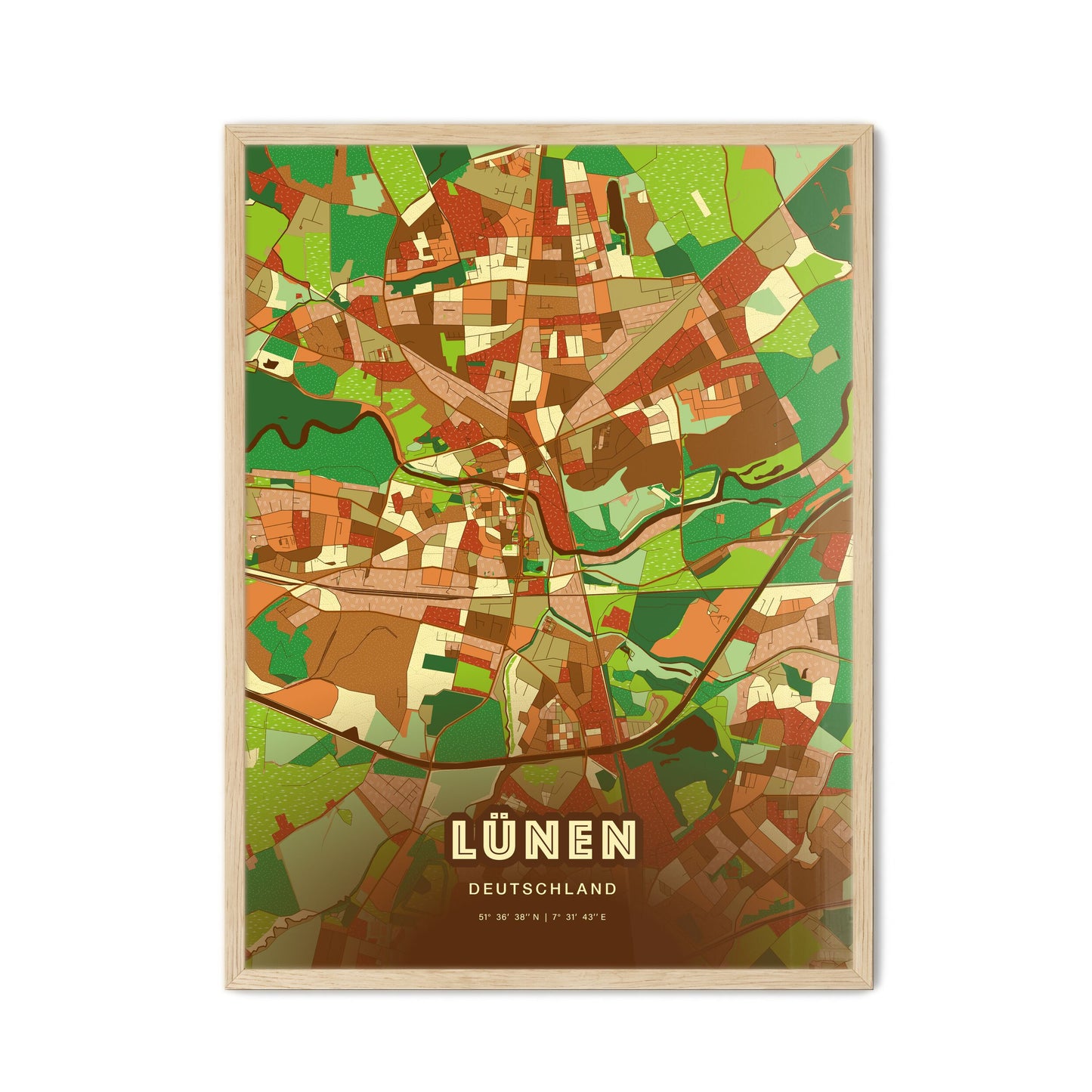 Colorful LUNEN GERMANY Fine Art Map Farmhouse