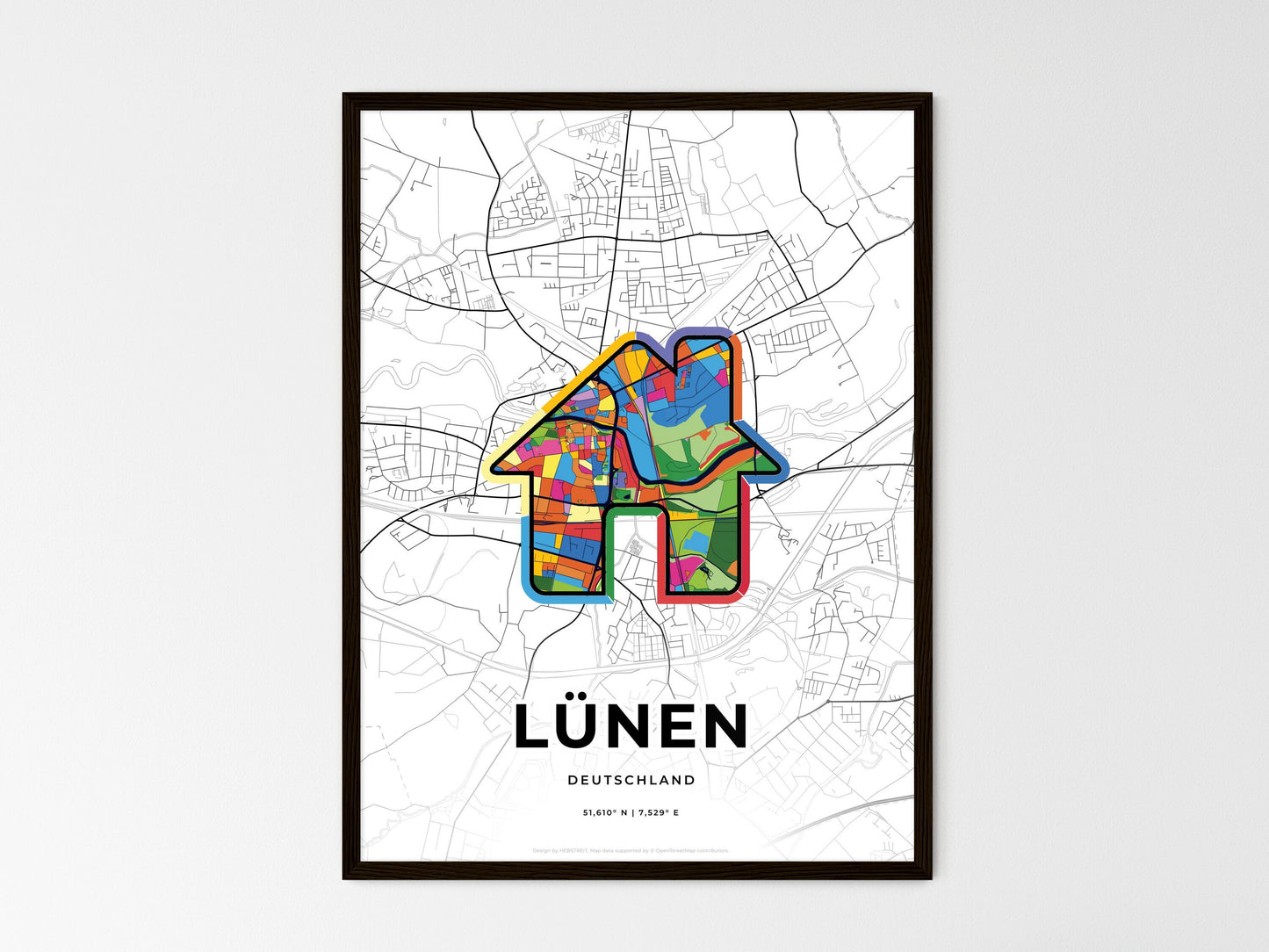 Lunen Germany wedding art map with home icon