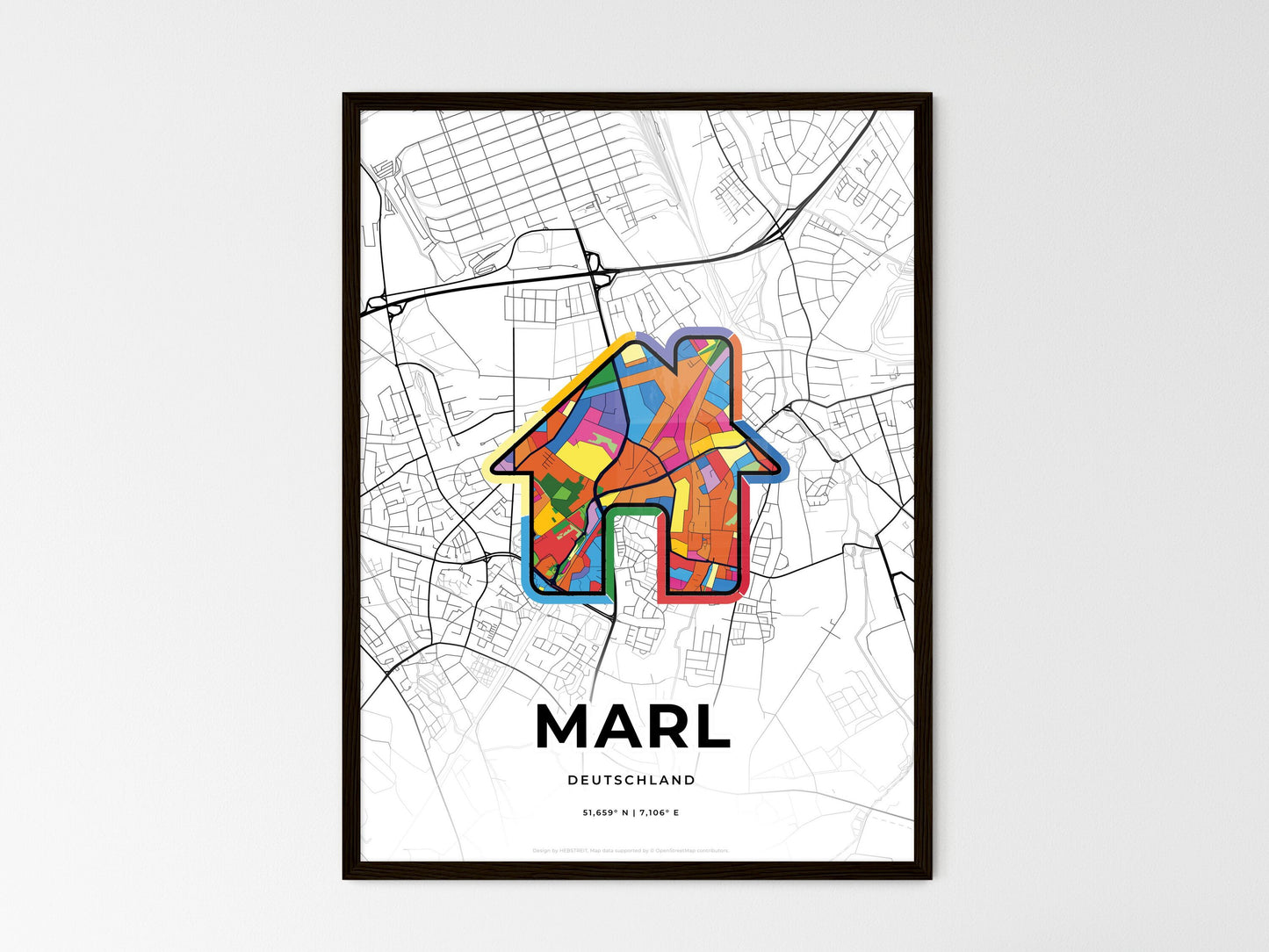 Marl Germany wedding art map with home icon