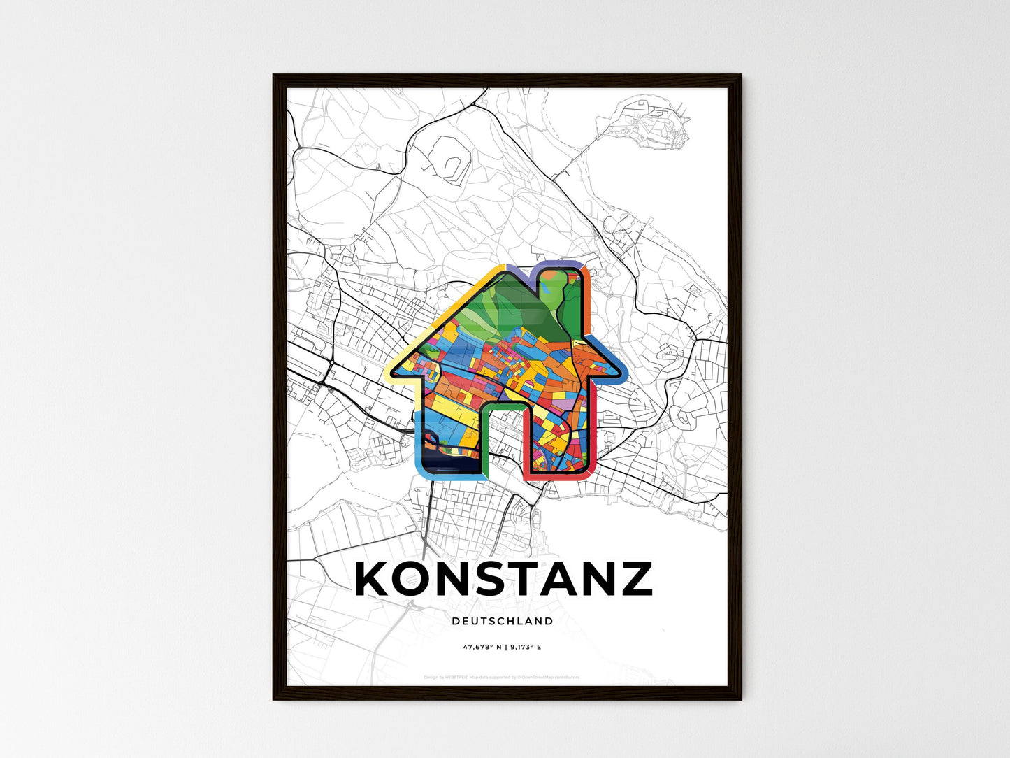 Konstanz Germany wedding art map with home icon