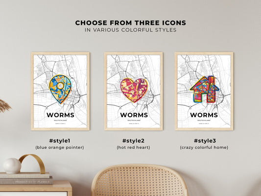 Worms Germany maps with colorful icons