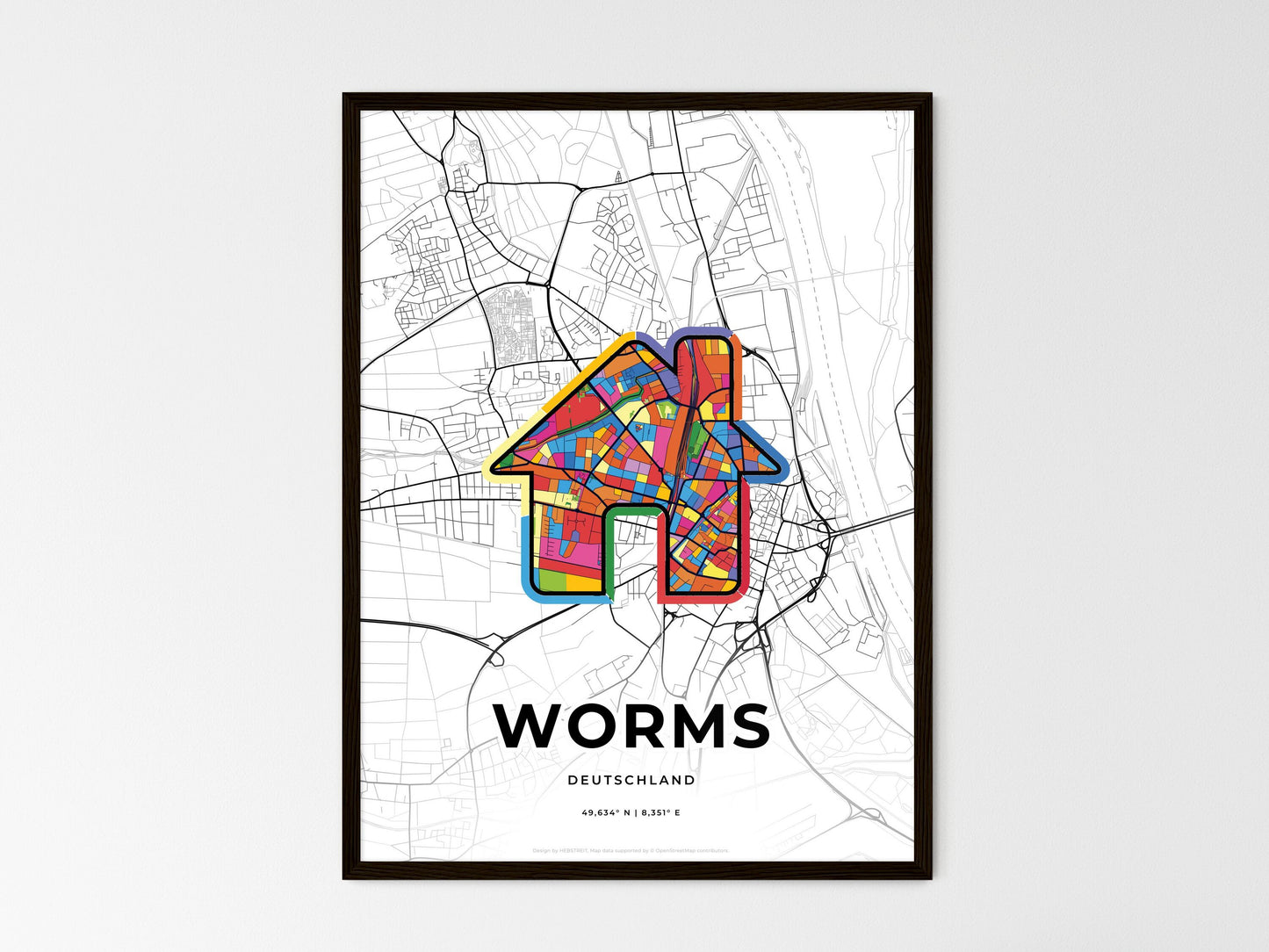 Worms Germany wedding art map with home icon