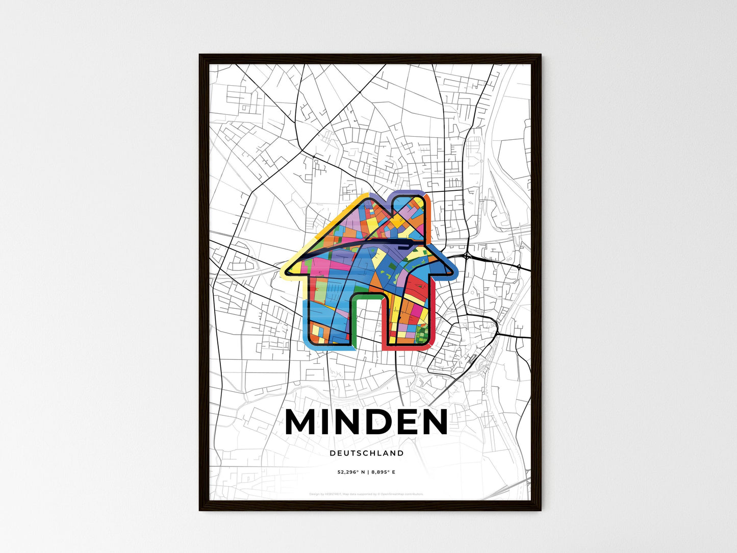 Minden Germany wedding art map with home icon