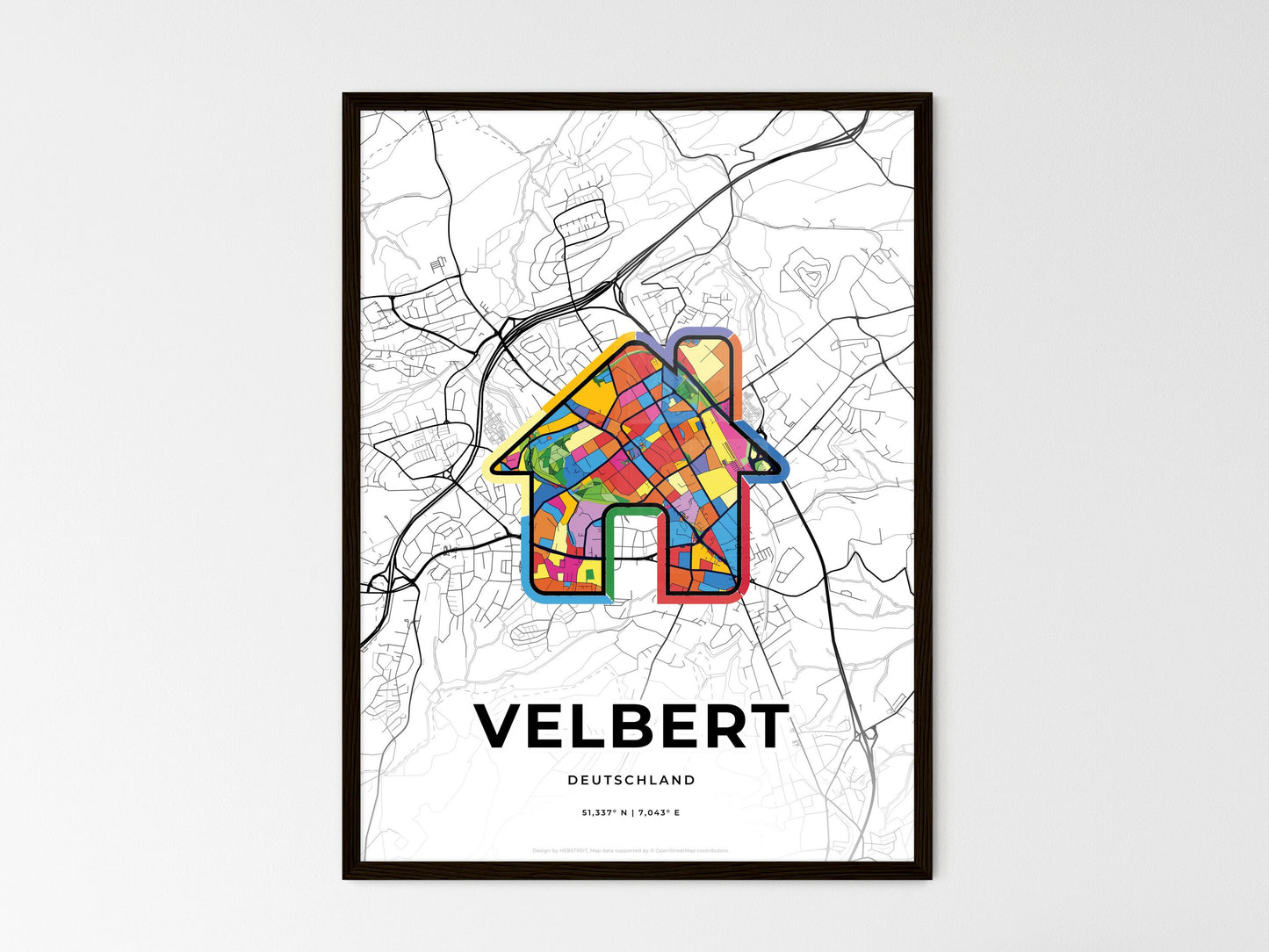Velbert Germany wedding art map with home icon