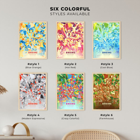 Colorful RHEINE GERMANY Fine Art Map Blue Orange