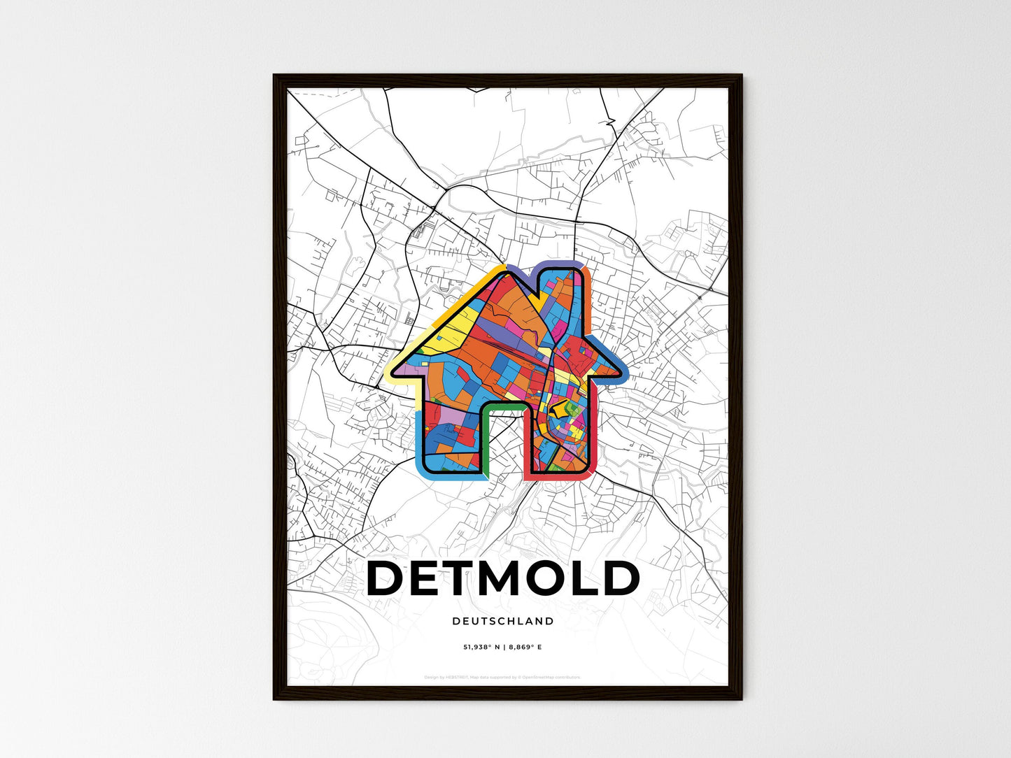 Detmold Germany wedding art map with home icon