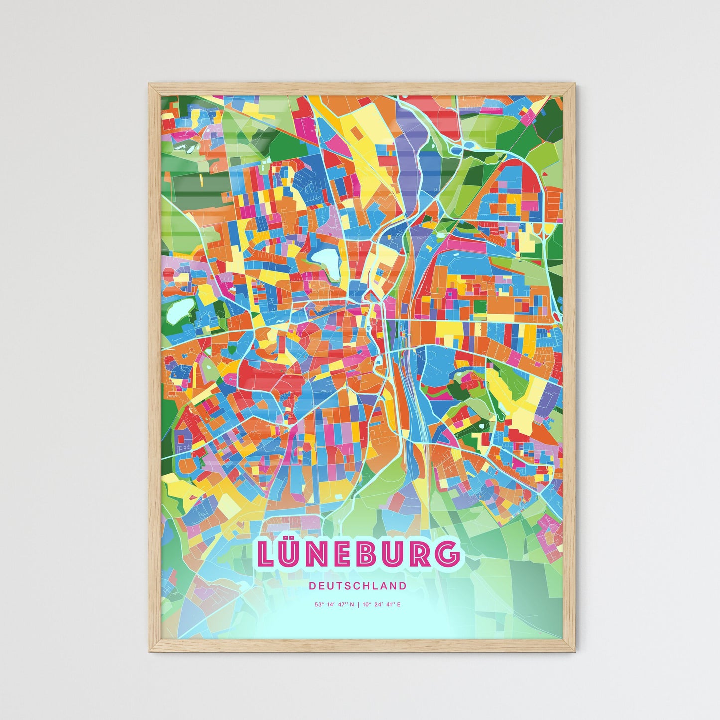 Colorful LUNEBURG GERMANY Fine Art Map Crazy Colors