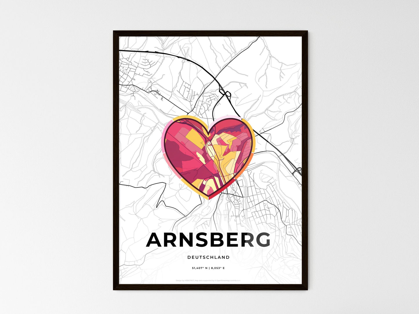 Arnsberg Germany wedding art map with heart icon
